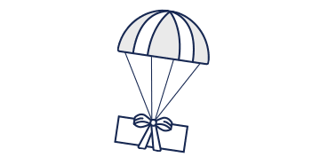 Illustration of a parachute lowers fishing subscription box to the ground