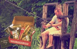 Dad and son fishing with lucky tackle box items