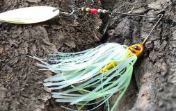 Green spring spinnerbait on the rocks