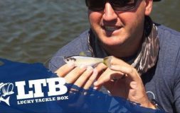 Man holding grey bait with a hook sitting on the water